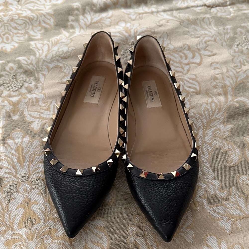 Valentino Black Leather Studded Flats